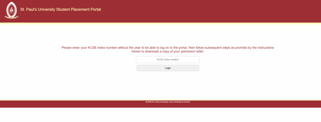 ST Pauls University Admissions Portal Page