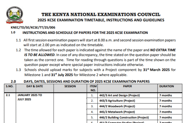 KNEC KCSE TT 25